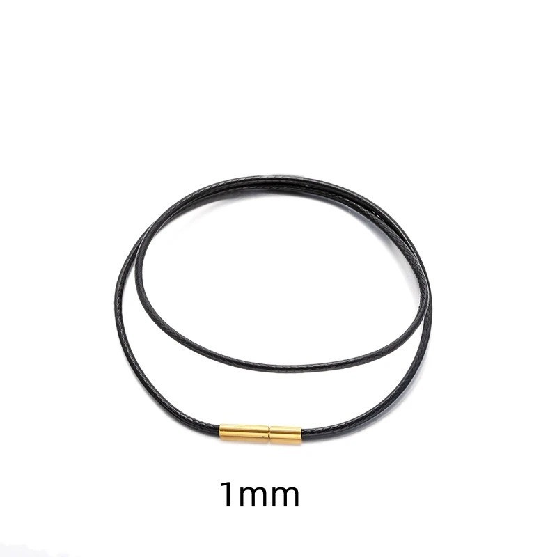 Black Rope Leather Cord Chain Necklace Stainless Steel