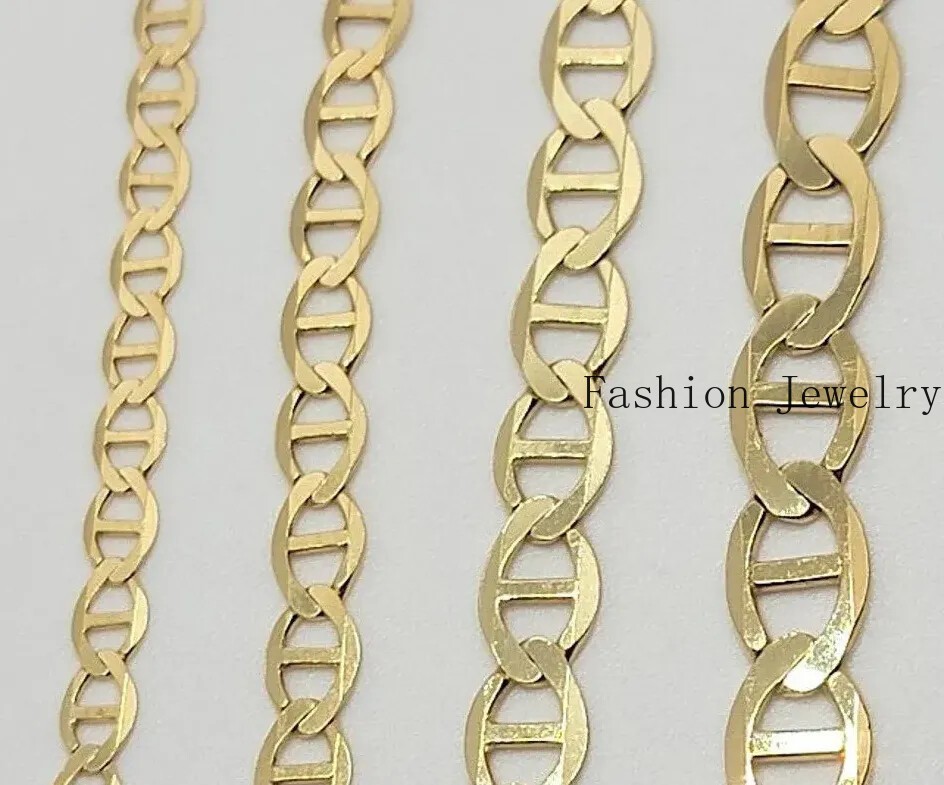 10K Solid Yellow Gold Link Chain Bracelet Necklace 3.2mm~6mm Size 7″~26″