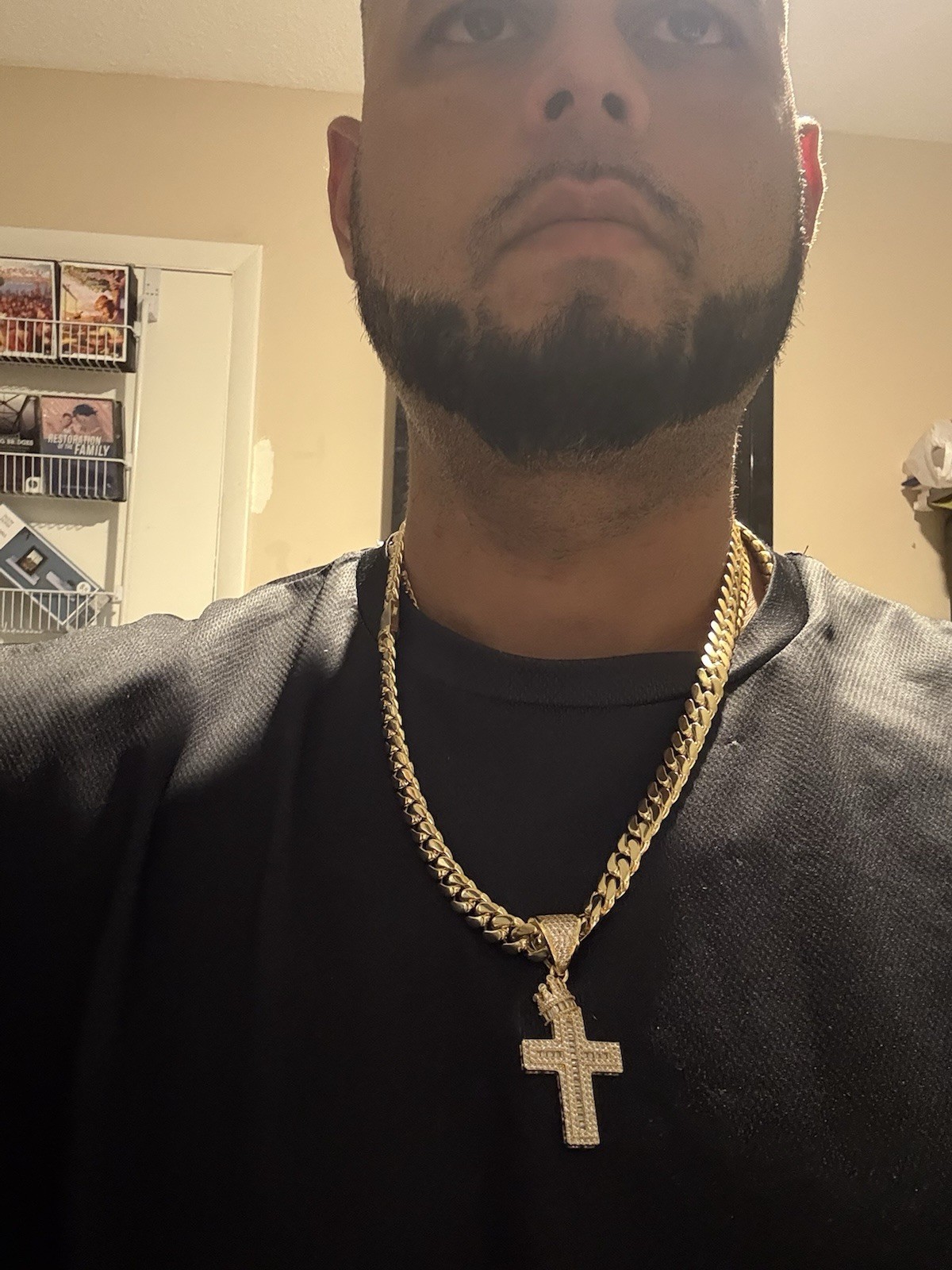 Super duper nice chain 10mm 14K “plated”Gold Cuban Link Chain Cross Pendant