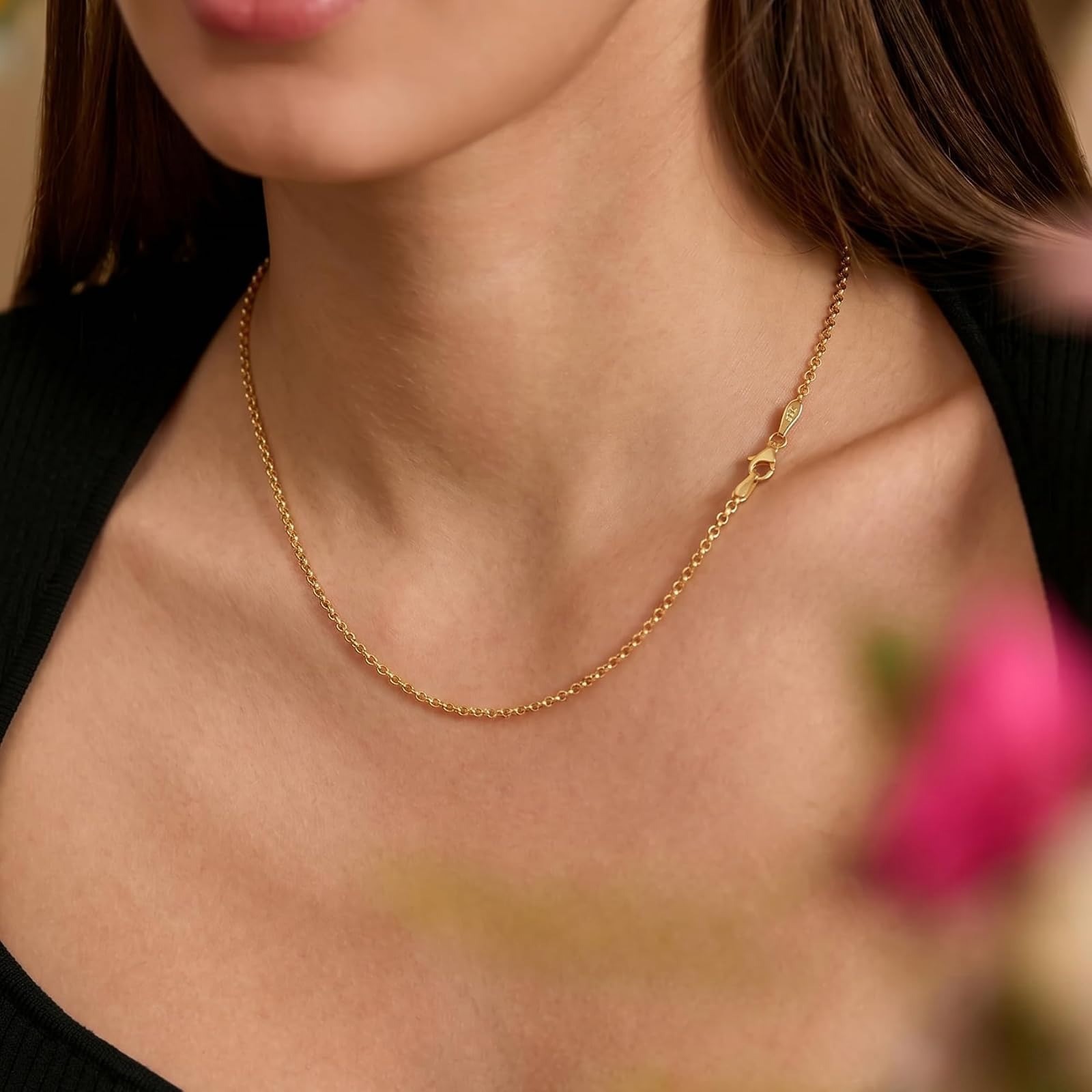 HEON 24K Gold Plated 925 Sterling Silver Rolo Chain Necklace