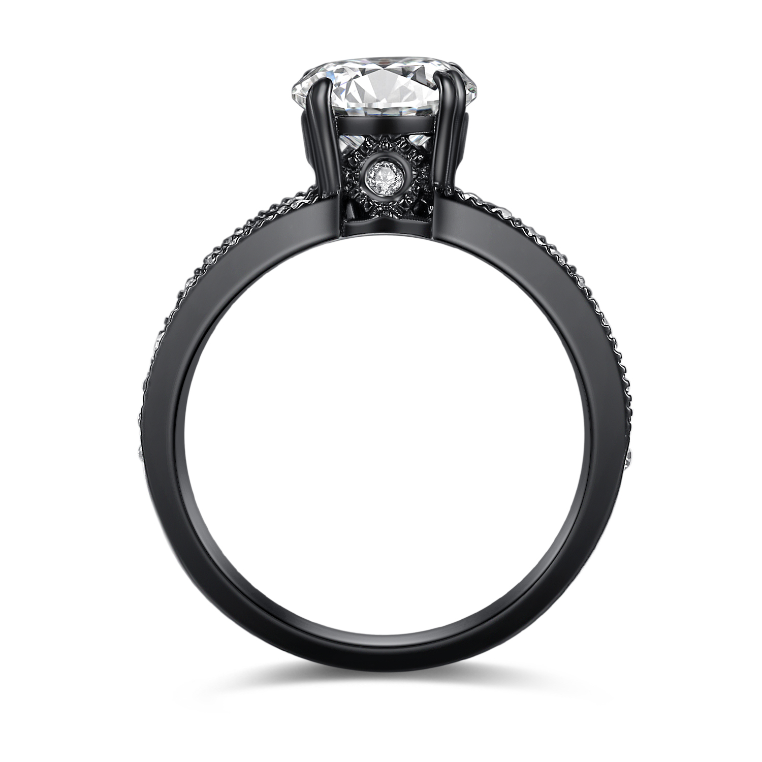 His Titanium Hers Black Stainless Steel Bridal Wedding Engagement Ring Band Set