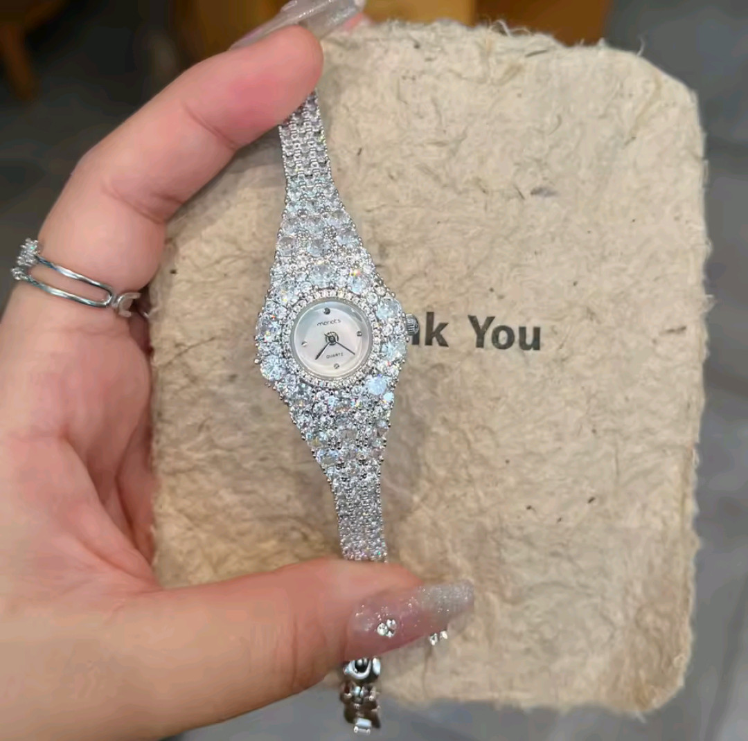 Beautiful Elegant Full Zircon White Luxury Watch for Women Bling Bling