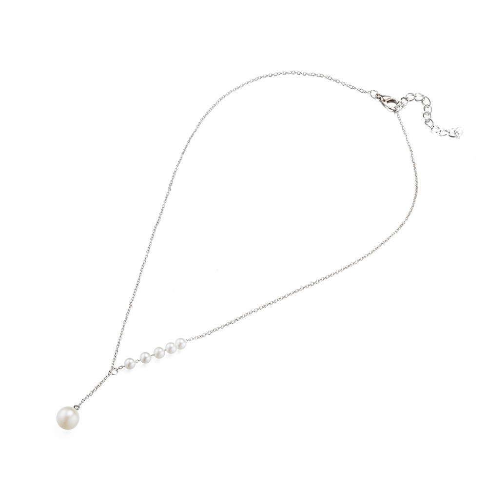 Chic Silver Plated White Pearl Woman Chain Wedding Necklace N-A551 Gift