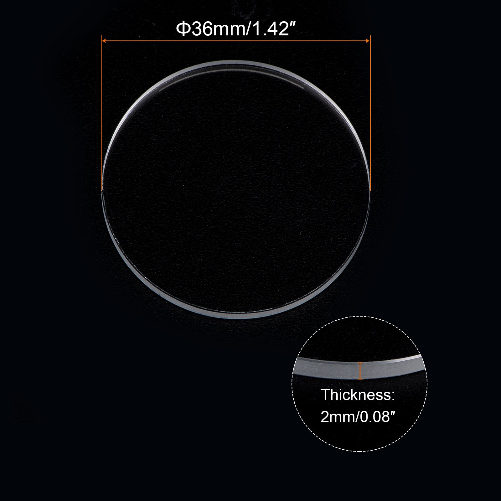 2pcs 36mmx2mm High Transmittance Watch Crystal Lens Glass Round Flat Mineral