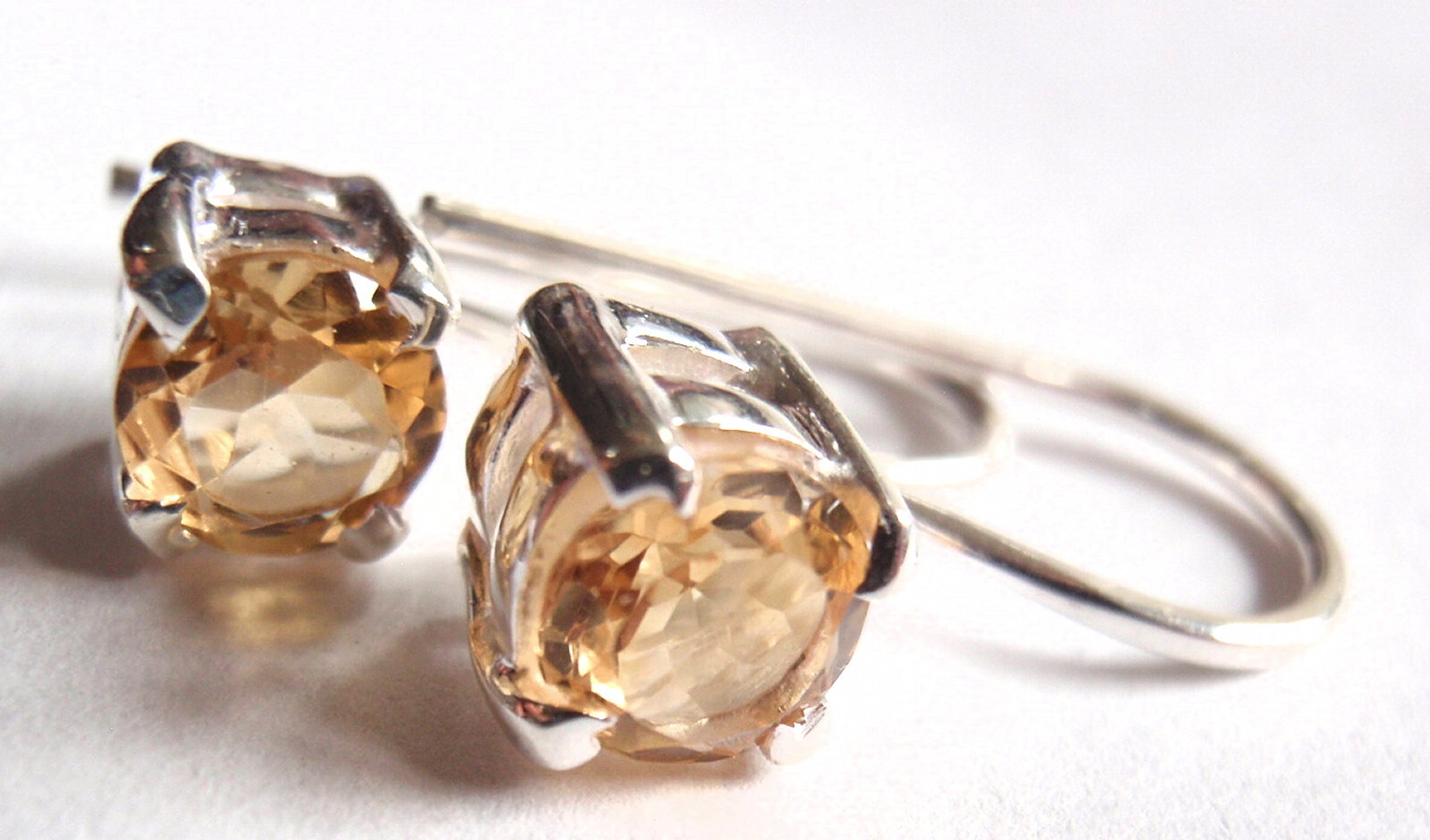 Faceted Citrine 925 Sterling Silver Wire Back Earrings