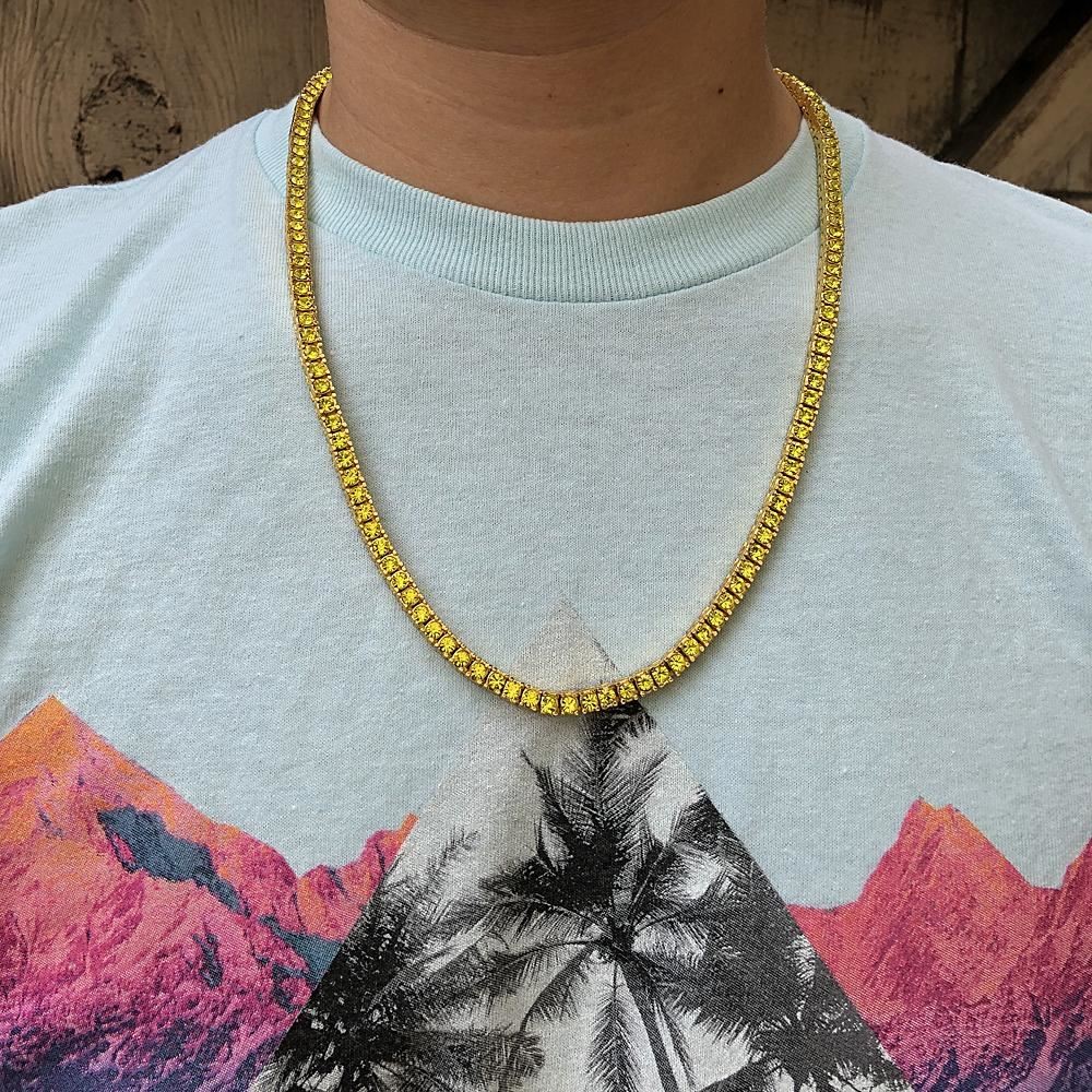 Hip Hop Iced Out Tennis Chain Choker White Yellow Rose Gold