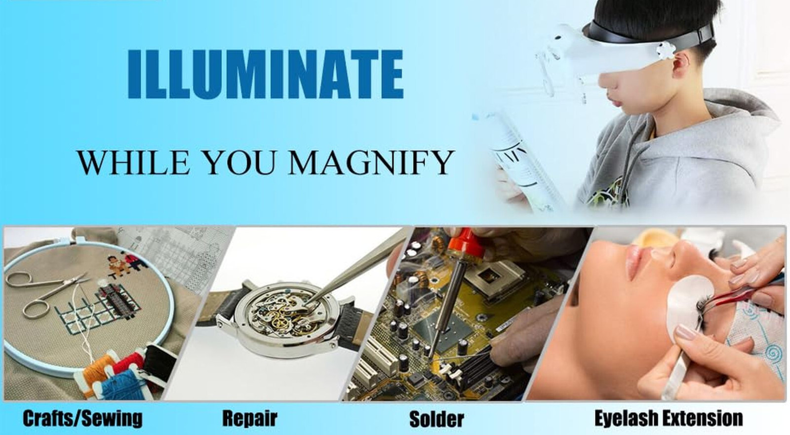 Head Lamp MAGNIFIER JEWELERS Magnifying Visor LED Light 1.5x 2x 3.5x 8x 9.5x 11x