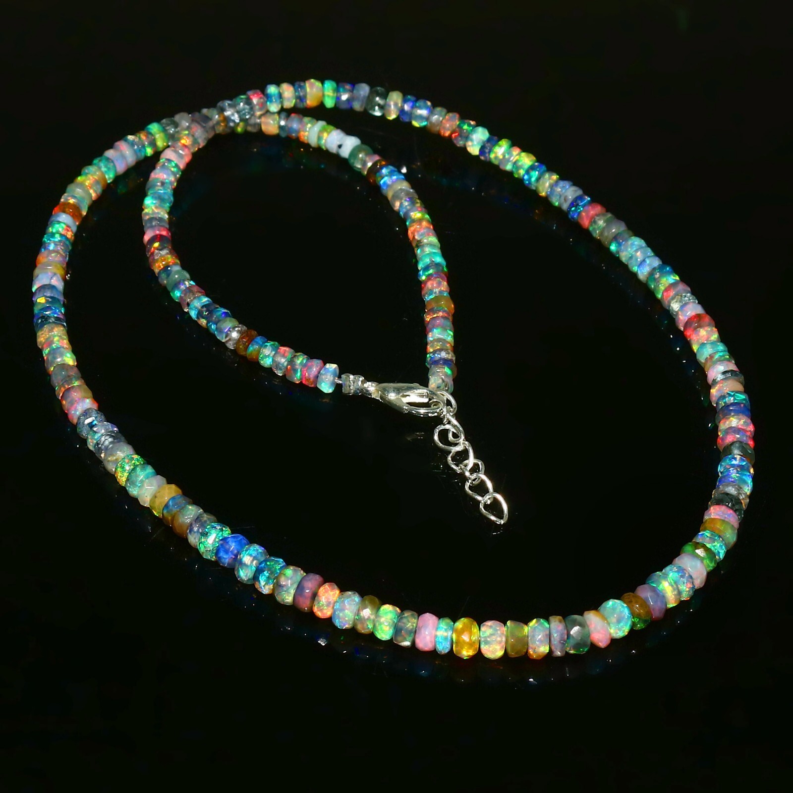 Beads Faceted Opal Natural Strand Gemstone Round Ethiopian Rondelle Fire 1270