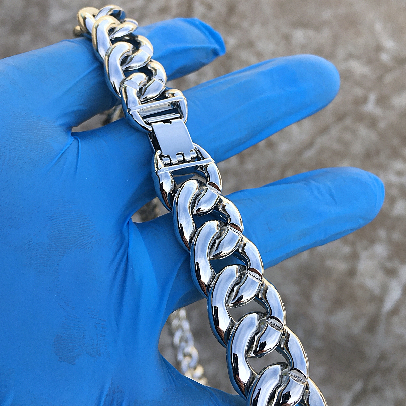 Men’s Dust Bubble Cuban Chain Heavy Silver Tone 16MM Wide 18″ 20″ 30″ In