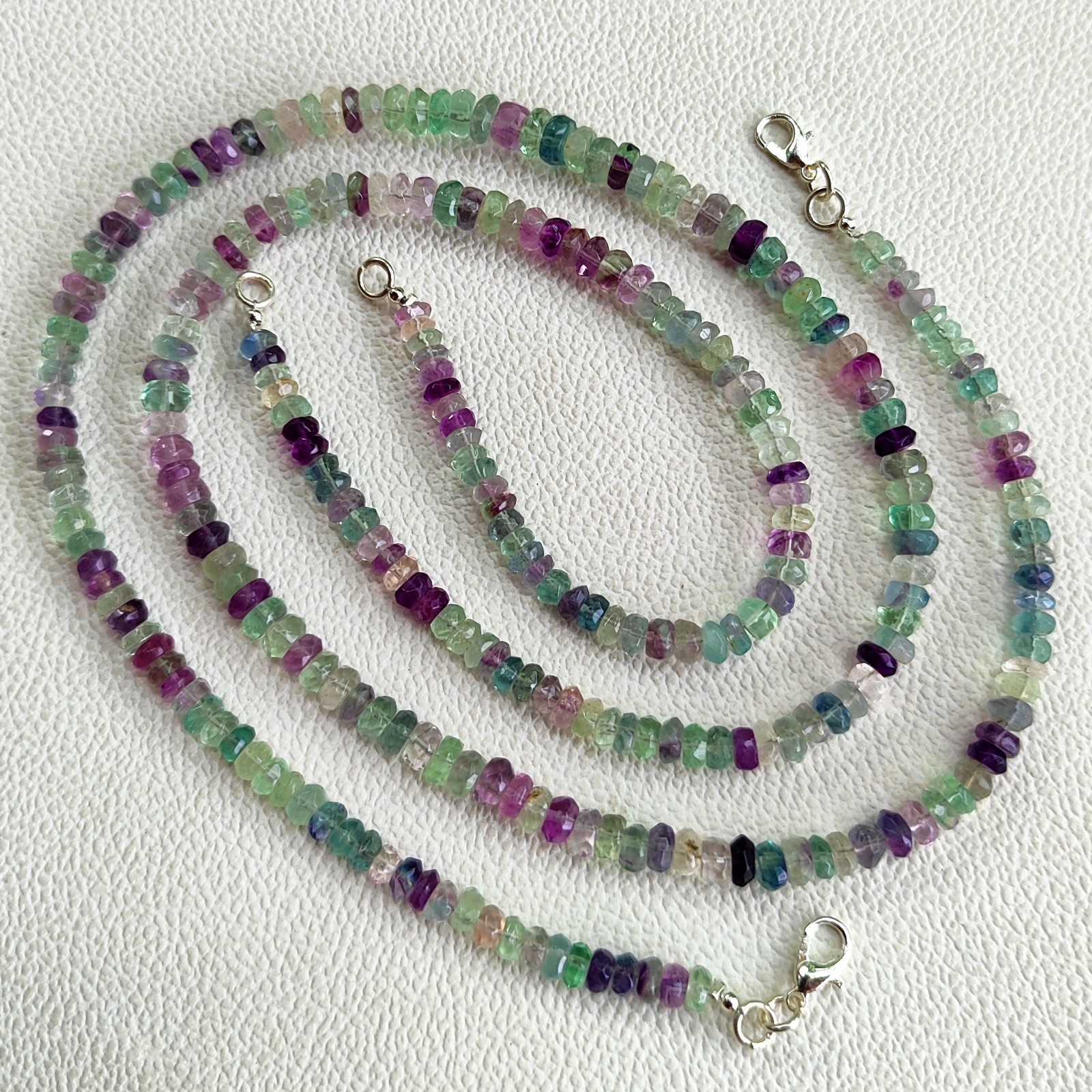 Natural Rainbow Fluorite Gems 5-6mm Faceted Rondelle Beads Necklace 17″