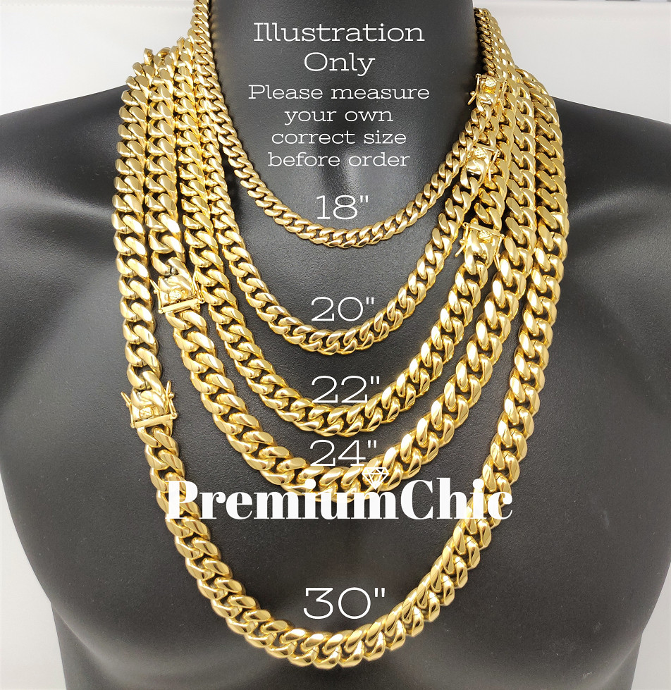 Mens Miami Cuban Link Chain HEAVY 18k or 14k Gold Plated Stainless Steel