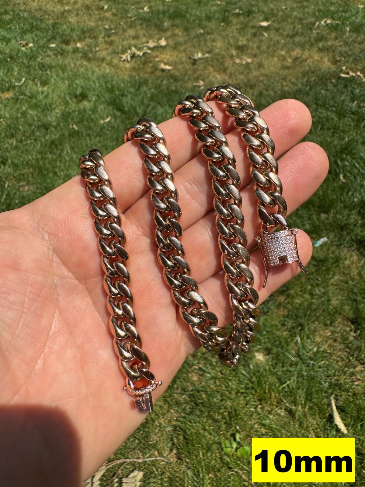 Miami Cuban Link Chain W. 1ct CZ Iced Clasp 14k Rose Gold Plated Stainless Steel