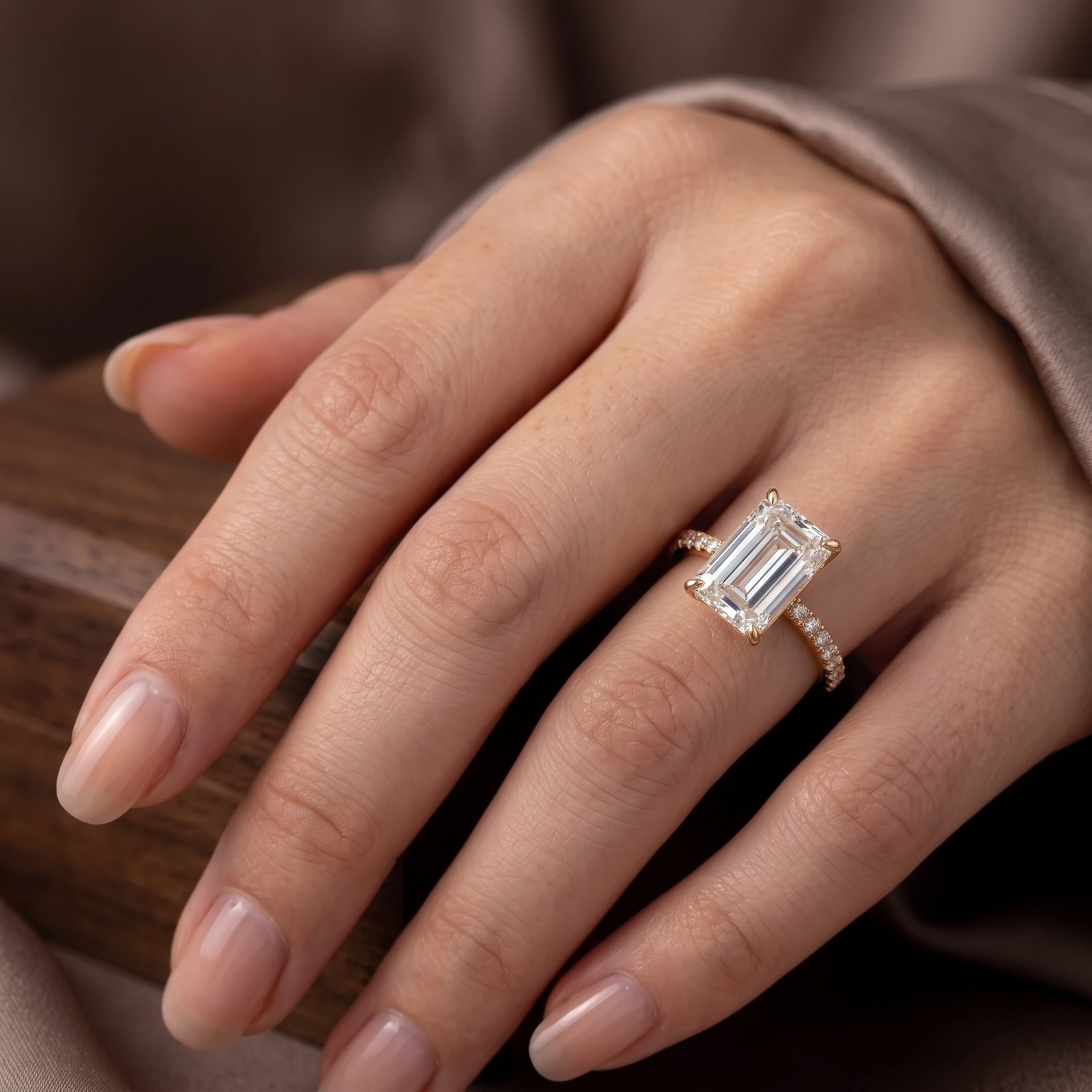 Stunning 5 Ct Emerald Cut Moissanite Engagement Ring – 14K/18K Gold Plated