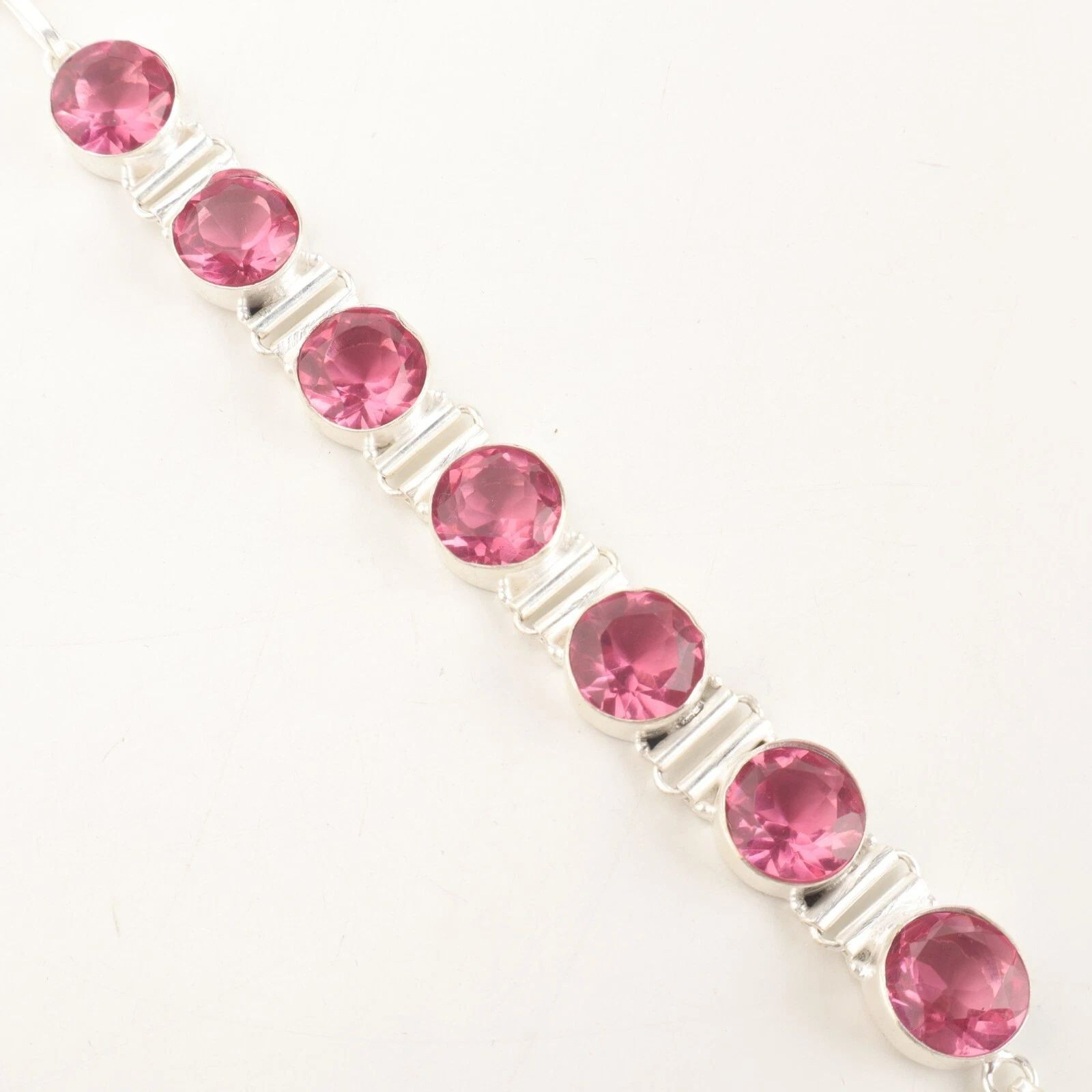 Heart Chakra Pink Tourmaline Stone Chain Bracelet Jewelry 925 Sterling Silver