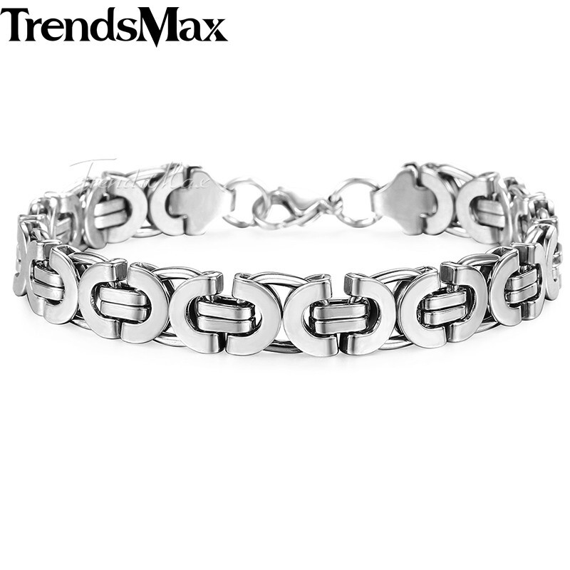 11mm Mens Flat Byzantine Chain Bracelet 316L Stainless Steel 8 inch-10 inch