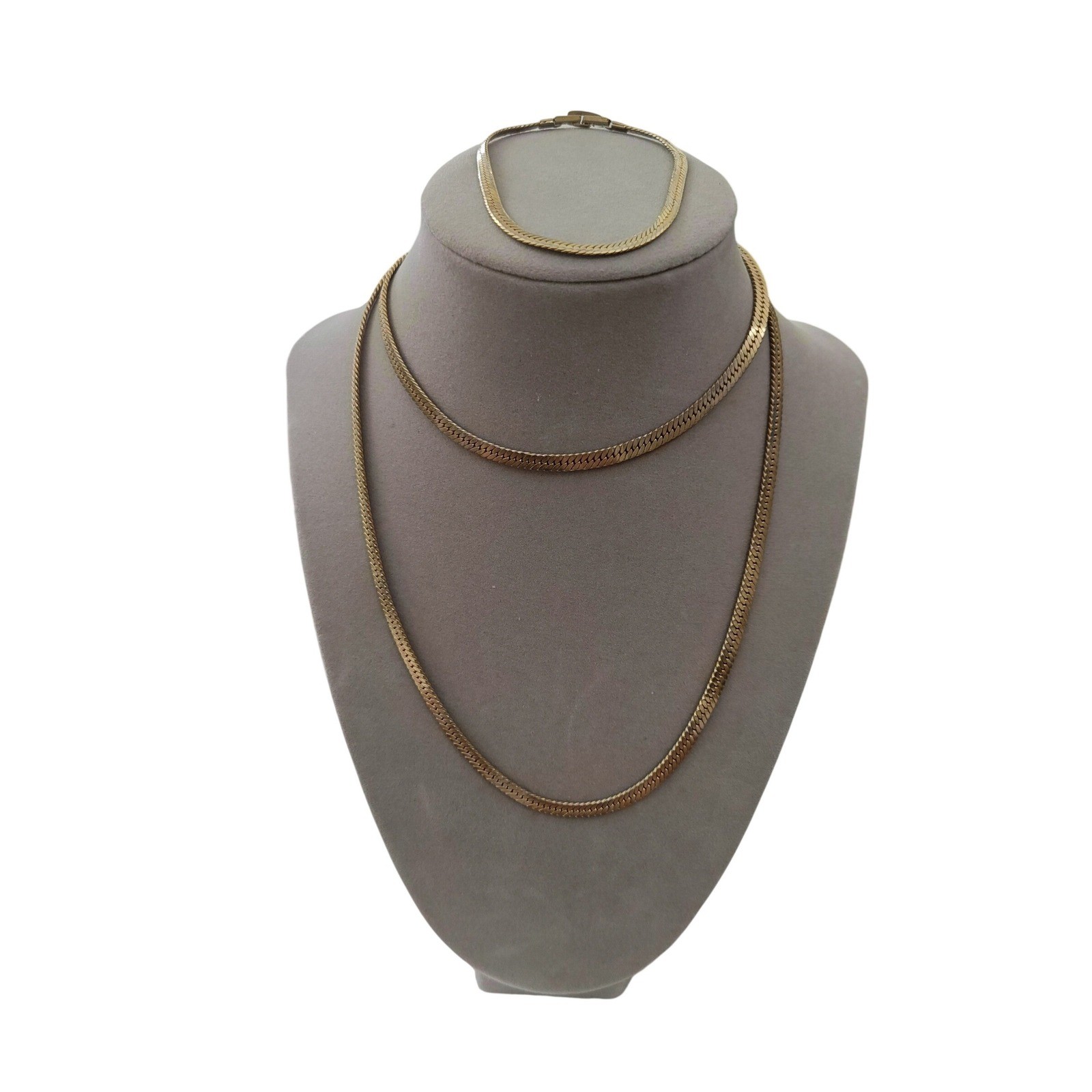 Necklace and Bracelet Set Herringbone Flat Chain Korea Jewelry