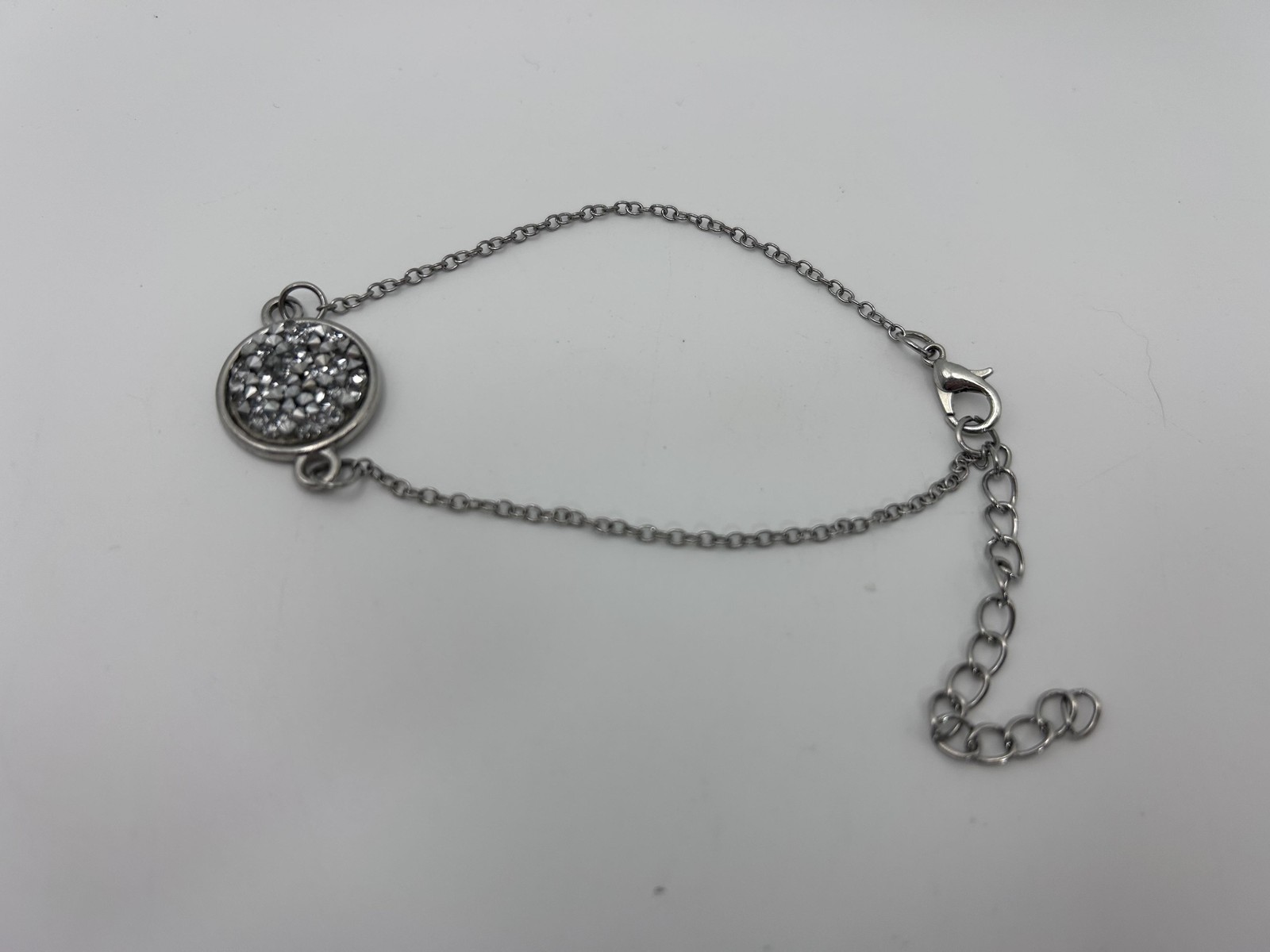 Bracelet Silver Tone Rhinestone Crystal Disc Chain Lobster Clasp Womens 6 Inch