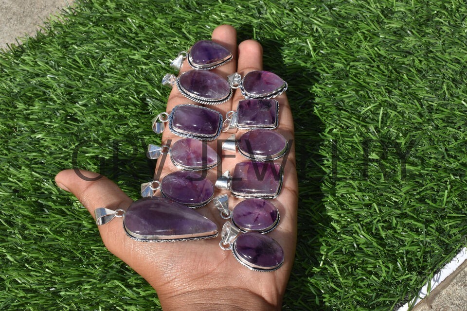 1-500 Pcs Natural Amethyst Pendant Wholesale Lot Bulk: Silver Plated WH-15