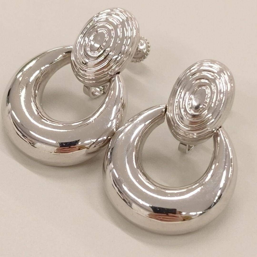 Vintage YSL Yves Saint Laurent Silver Oval Hoop Clip On Earrings Classic Jewelry