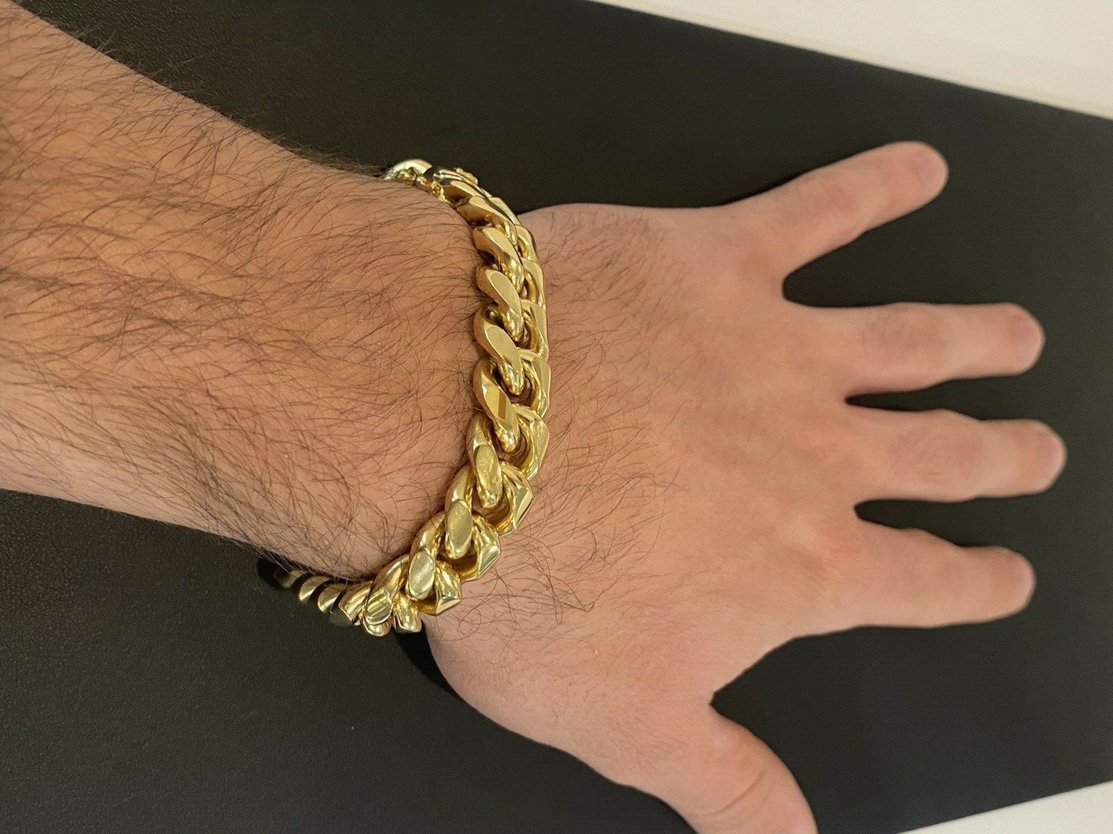 Miami Cuban Link Bracelet 18k Gold Vermeil Stainless Mens Hip Hop 14mm Box Clasp