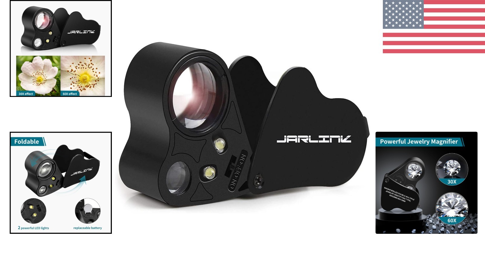 Sleek Foldable 30X 60X Jeweler’s Loupe with Bright LED – For Precise Inspections