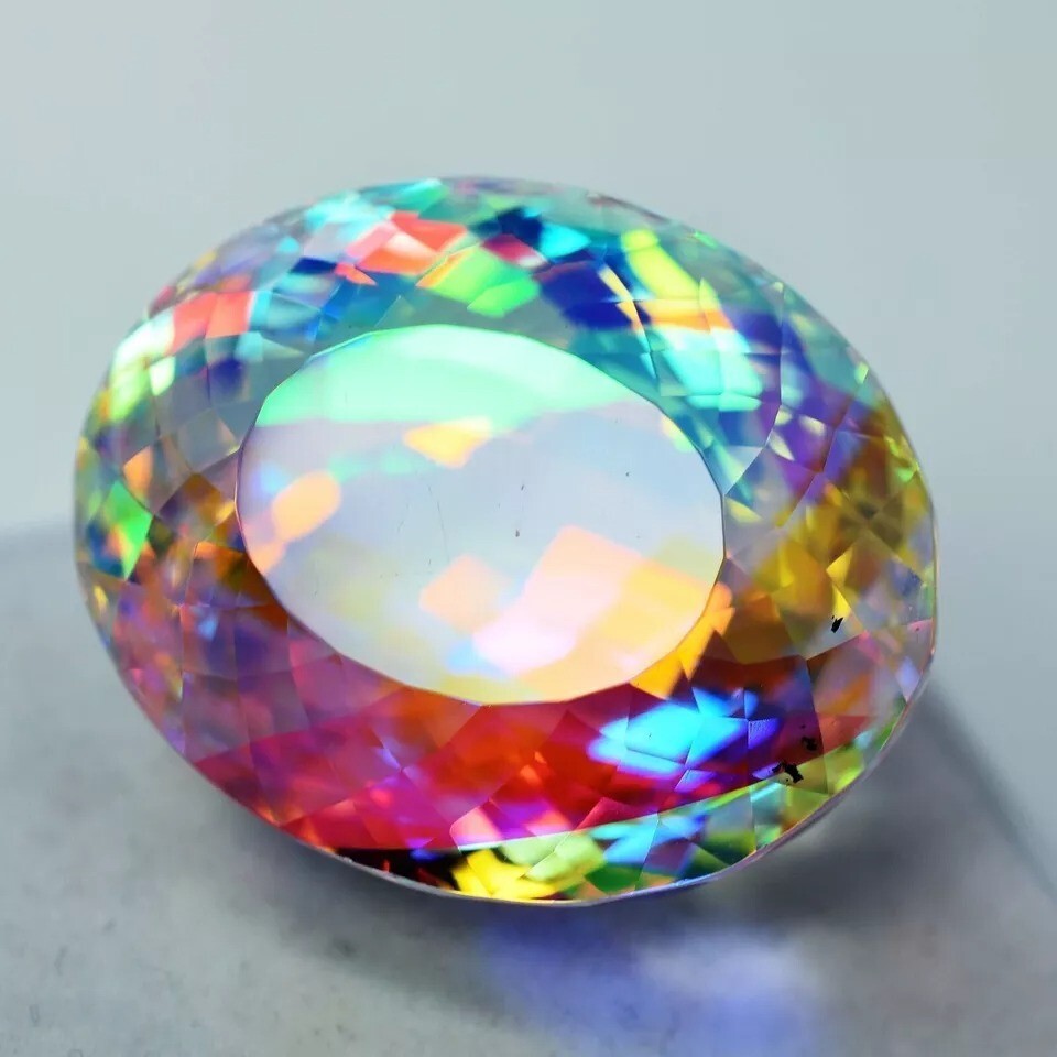 Natural Mystic Topaz Color Oval Cut Certified 69.40 Ct Rainbow Loose Gemstone