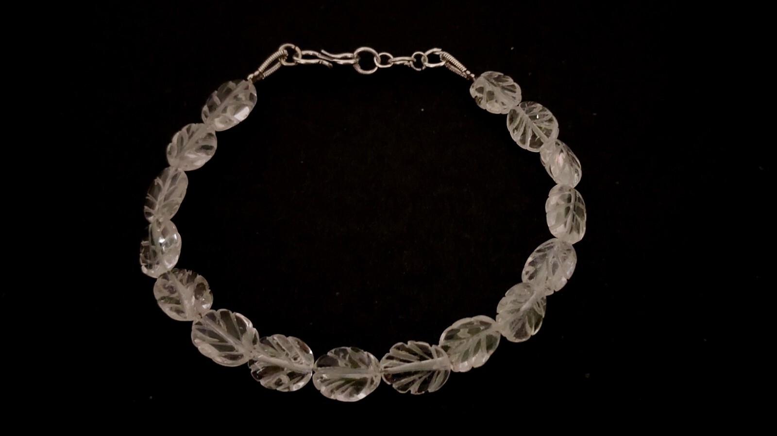 7″inch Bracelet Natural Crystal Quartz Oval Leaf Carved Smooth 9x14mm Beads