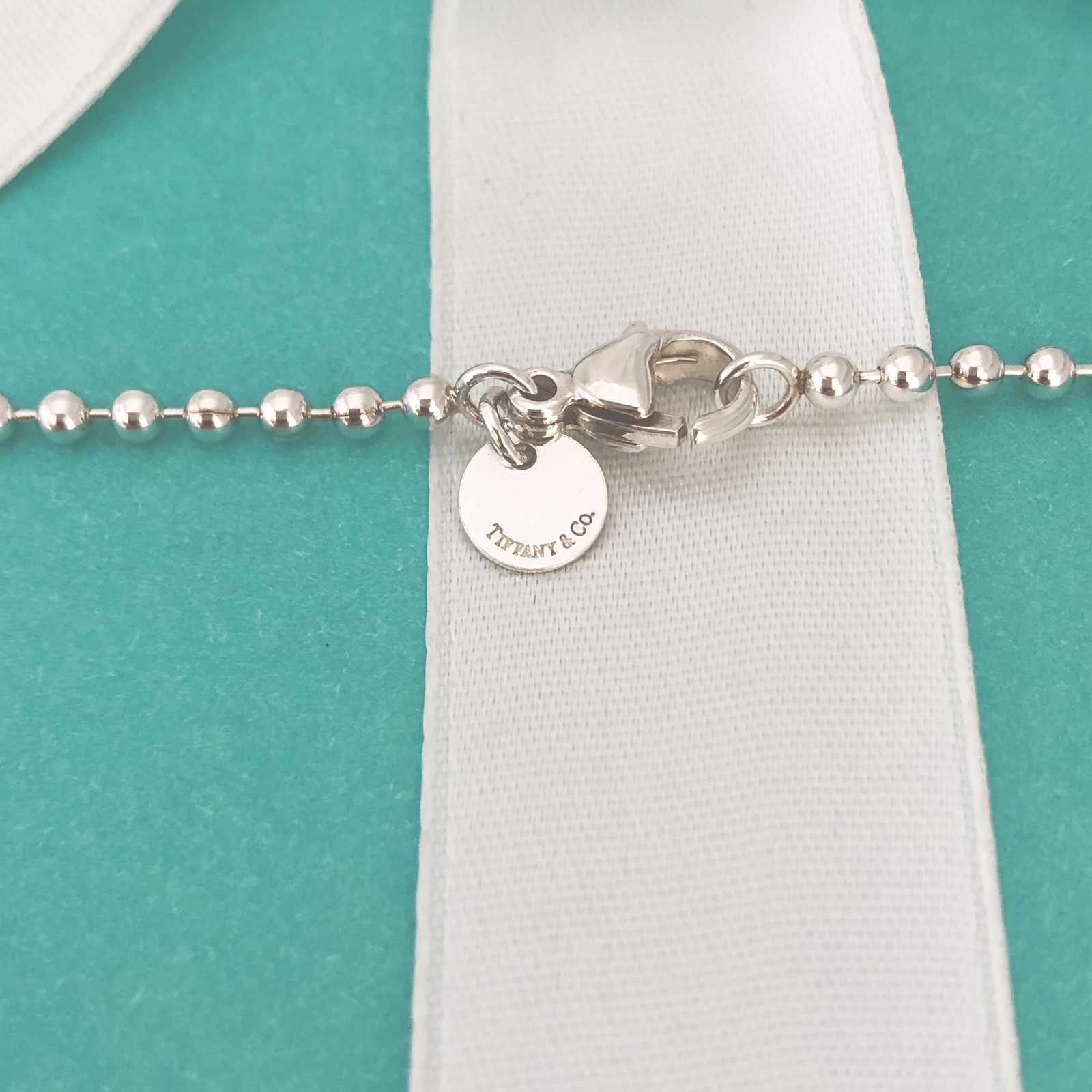 24″ Tiffany & Co Men’s Unisex Sterling Silver Bead Necklace Dog Chain