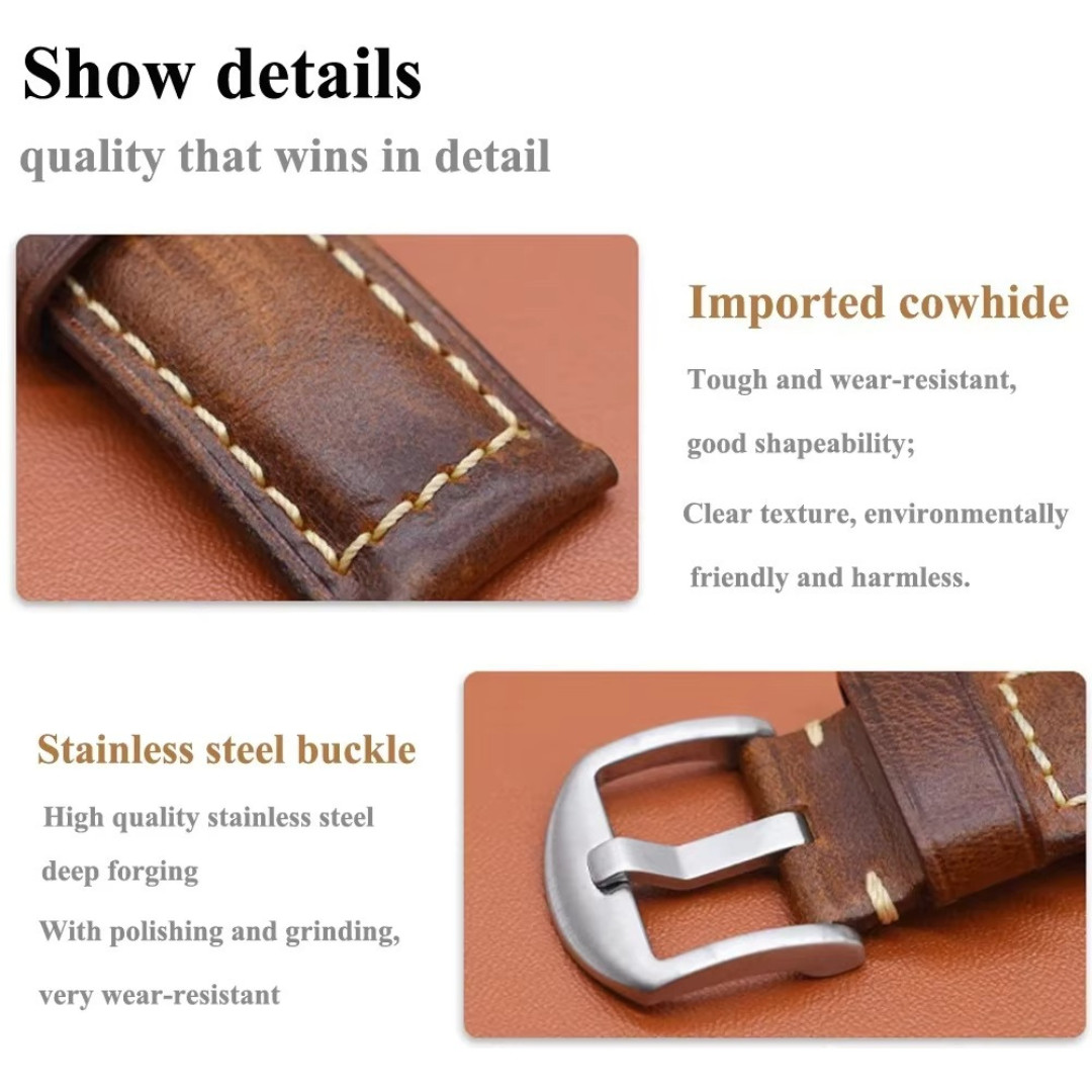 High-grade Italian Vintage Oil-waxed Genuine Leather Watch Band 20/22/24/26mm