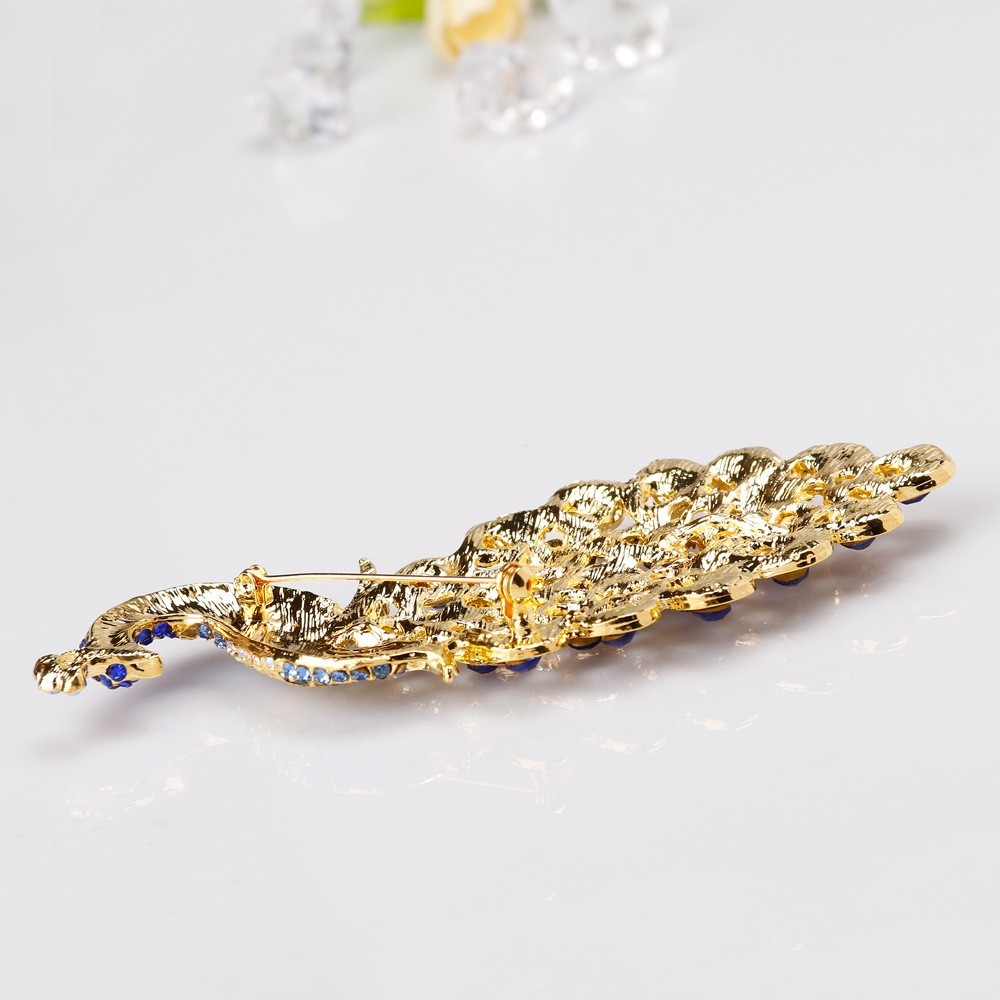 Elegant Blue Peacock Brooch Pin Crystal Rhinestone Bird Jewelry Gift Women New