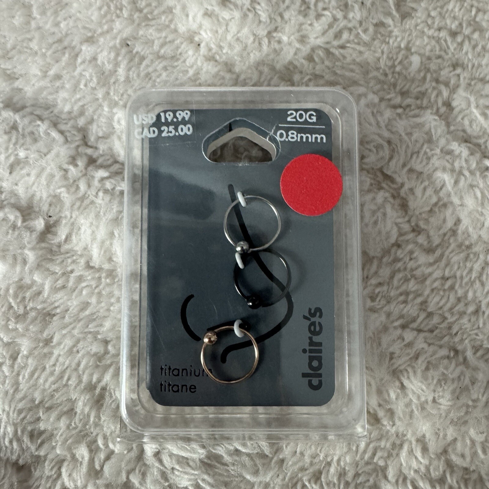 Three 20 Gauge Nose Rings by Claire’s NWT NIP 20G / 0.8mm Black Silver & Gold