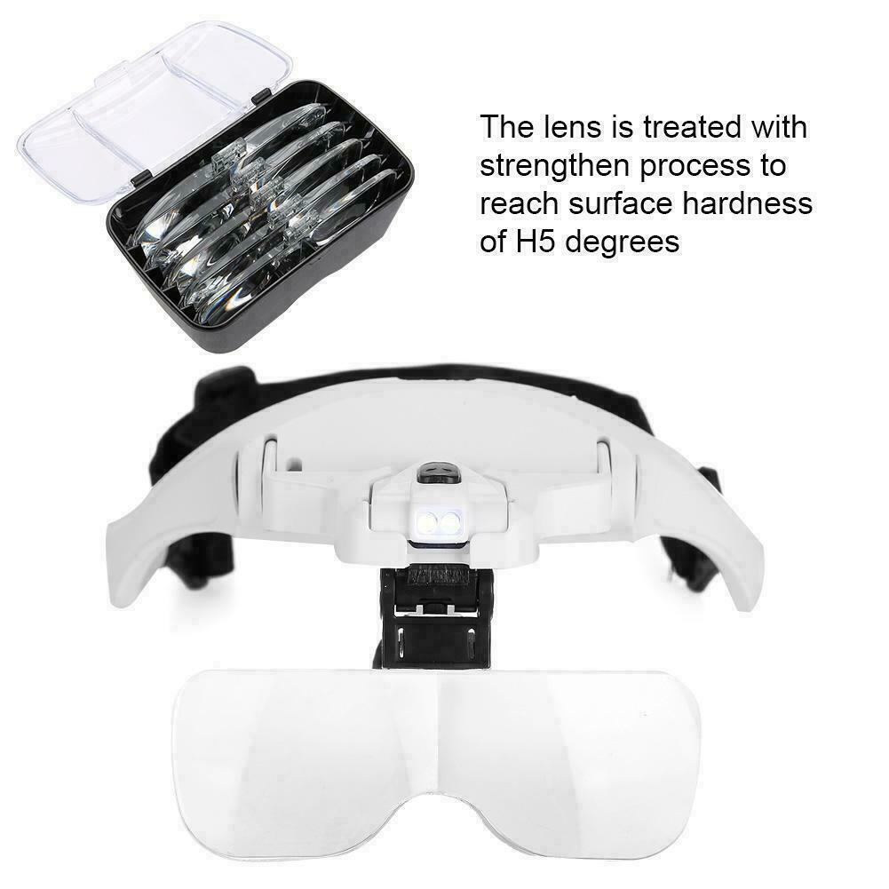 Magnifying Glass Lens LED Light Lamp Visor Head Loupe Jeweler Headband Magnifier