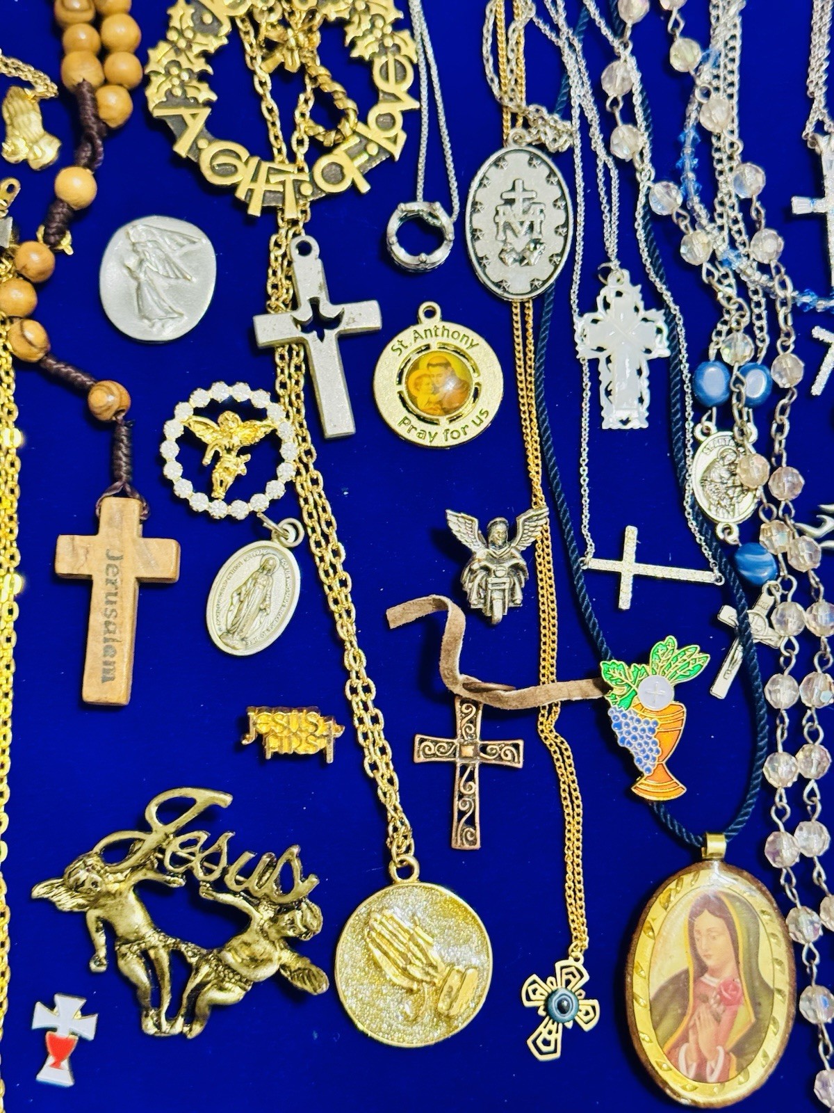 Vintage Modern Religious Cross Necklace Jewelry Lot 115+ Italy Germany Bethlehem