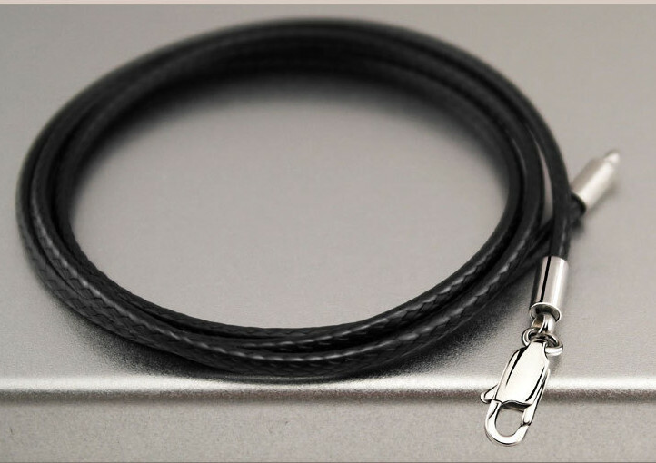 Black Woven Necklace Rope Leather Cord Stainless Steel Lobster Clasp Mens Womens