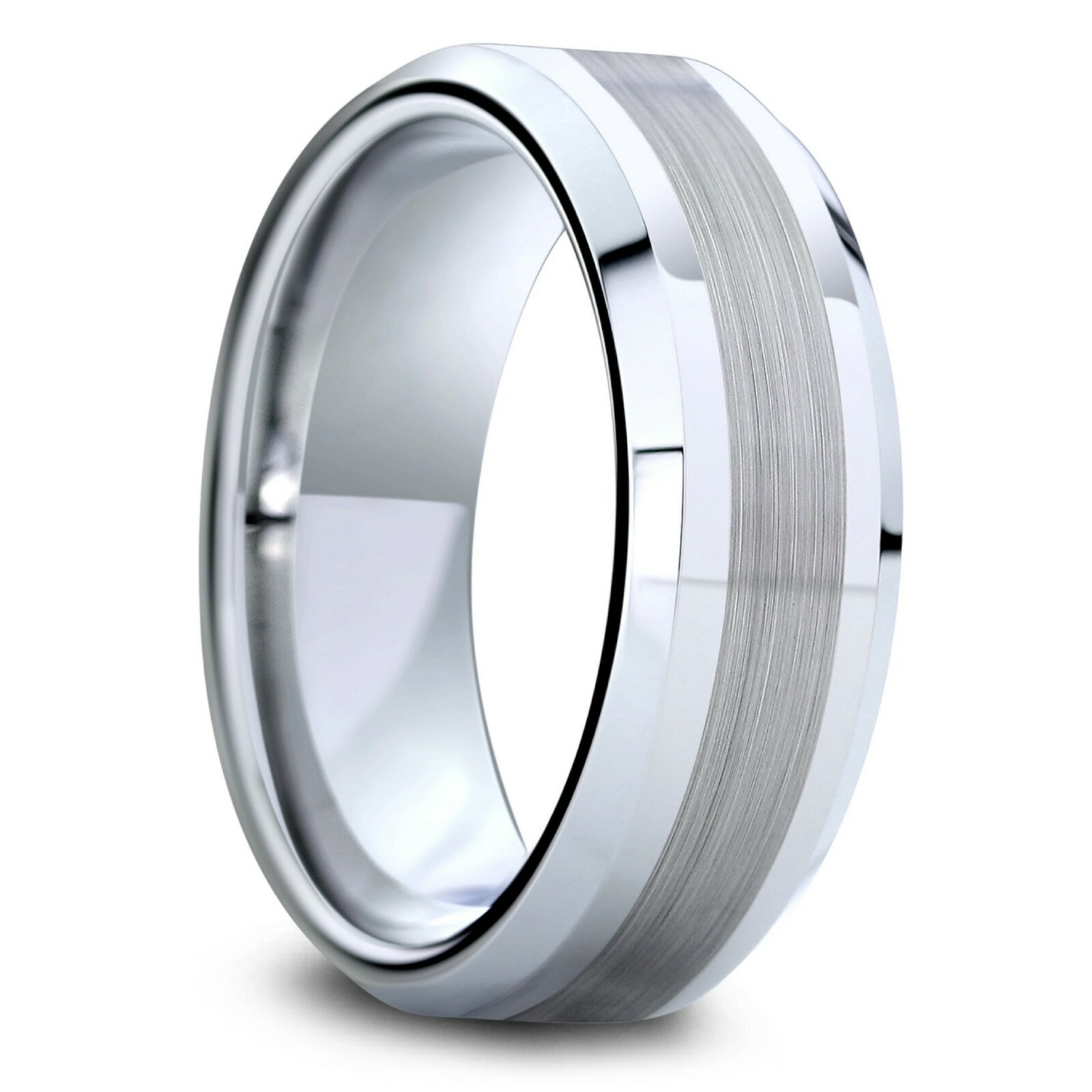 MTERO Tungsten Carbide 8mm (5/16in) Two-Tone Flat Wedding Band Ring