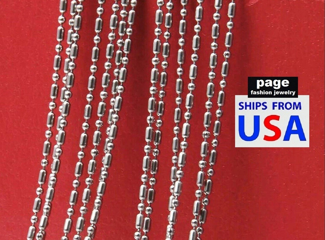 USA Seller Silver 316L Stainless Steel 30″ 2.4mm Oval Bamboo Bead Chain Necklace