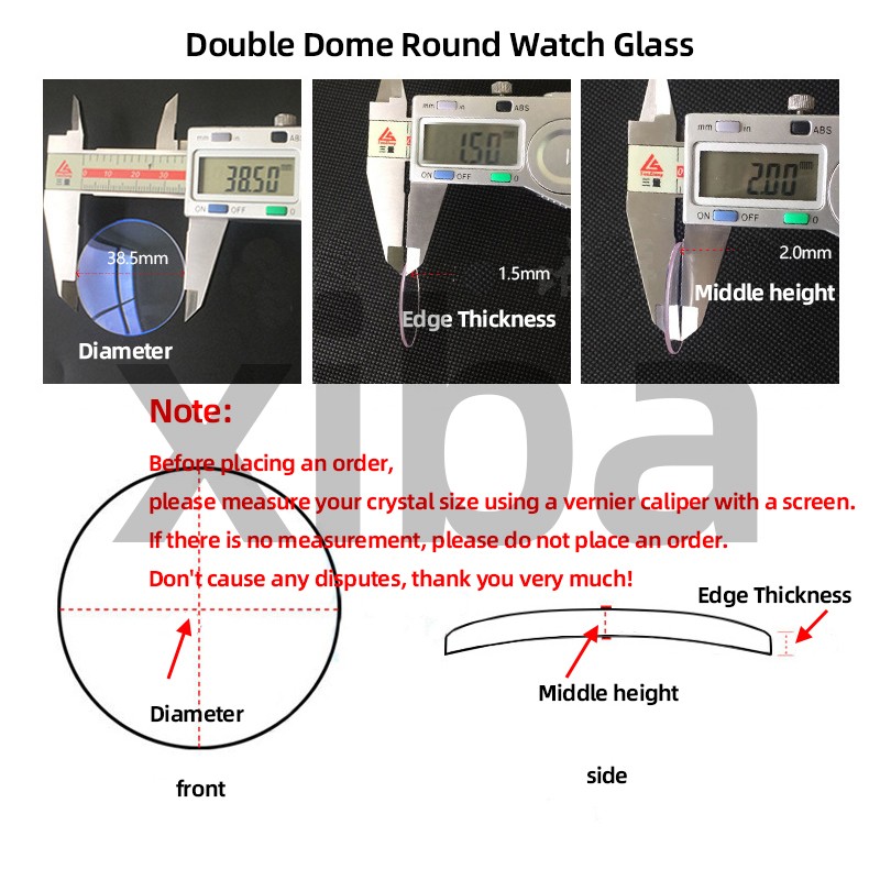 Premium Sapphire 1.0/1.2/1.5mm Double Dome Watch Glass Round Crystal 18mm-44mm