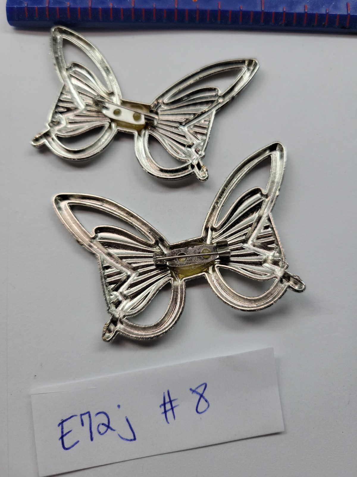 Pair Of Vintage Butterfly Brooch Pins Silver Tone Very Light weight unbranded
