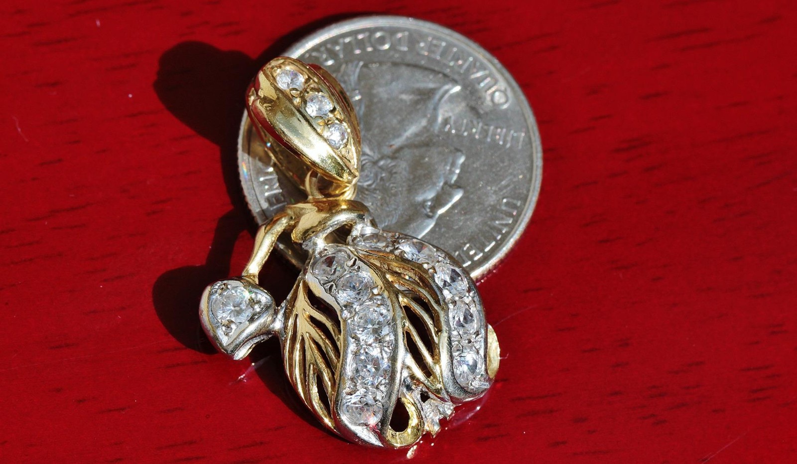 22k yellow gold pendant 1.25ct white topaz 1930’s vintage handmade 6.80g