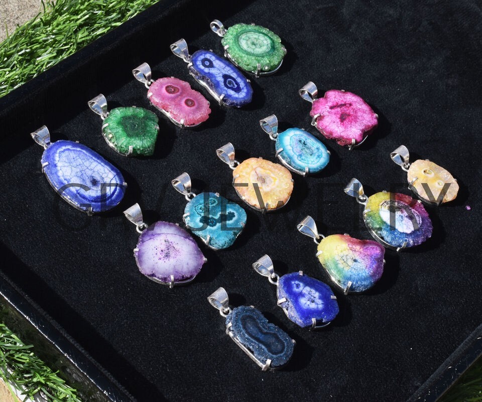 1-500 Pcs Mixed Solar Quartz Pendant Wholesale Lot Bulk: Silver Plated WH-12