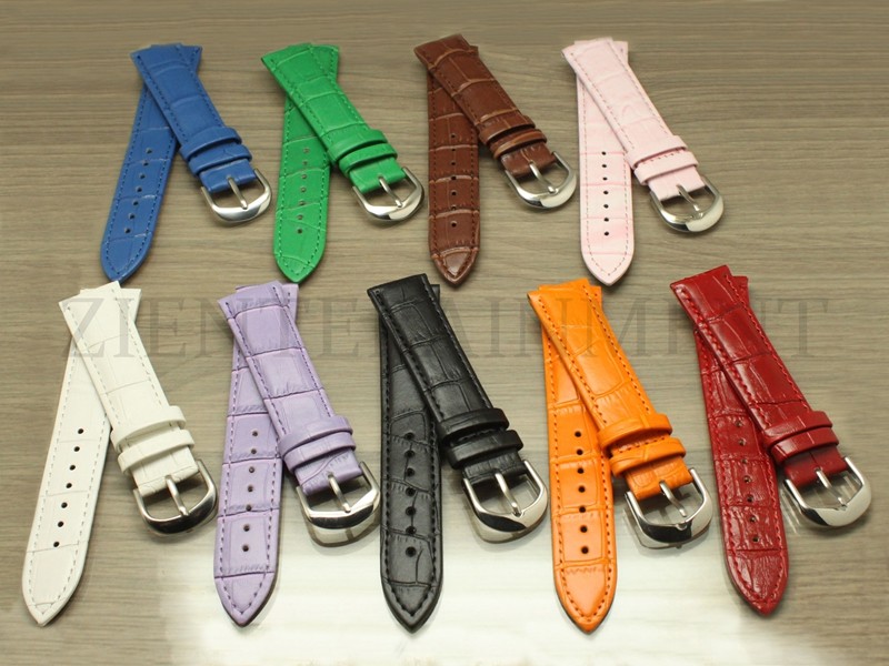 16 20 22MM Black White Blue Brown Pink Leather Cro Alligator Watch Band Strap