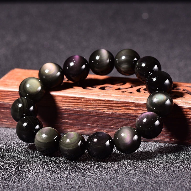 10MM Beaded Handmade Balance Bracelet Round Rainbow Obsidian Beads Healing Reiki