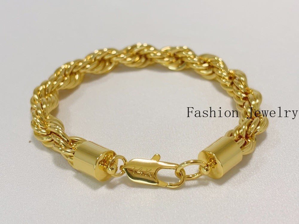 14K Yellow Gold 10.5mm Diamond Cut Rope Chain Link Bracelet Men Women 7.5″