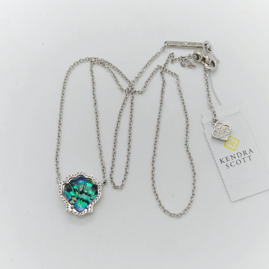 New Kendra Scott Brynne Silver Short Pendant Necklace In Abalone Shell