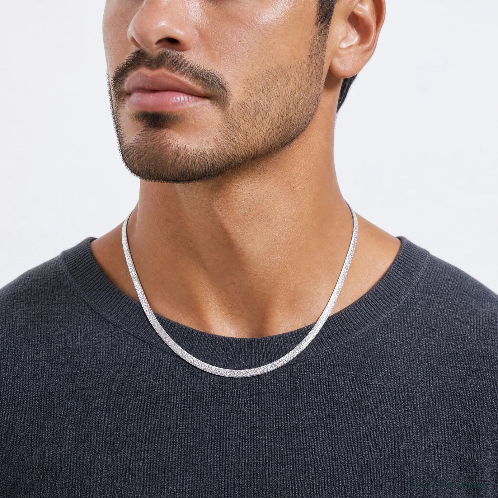 Sterling Silver Polished And Textured 8mm Flat Herringbone 18in Necklace