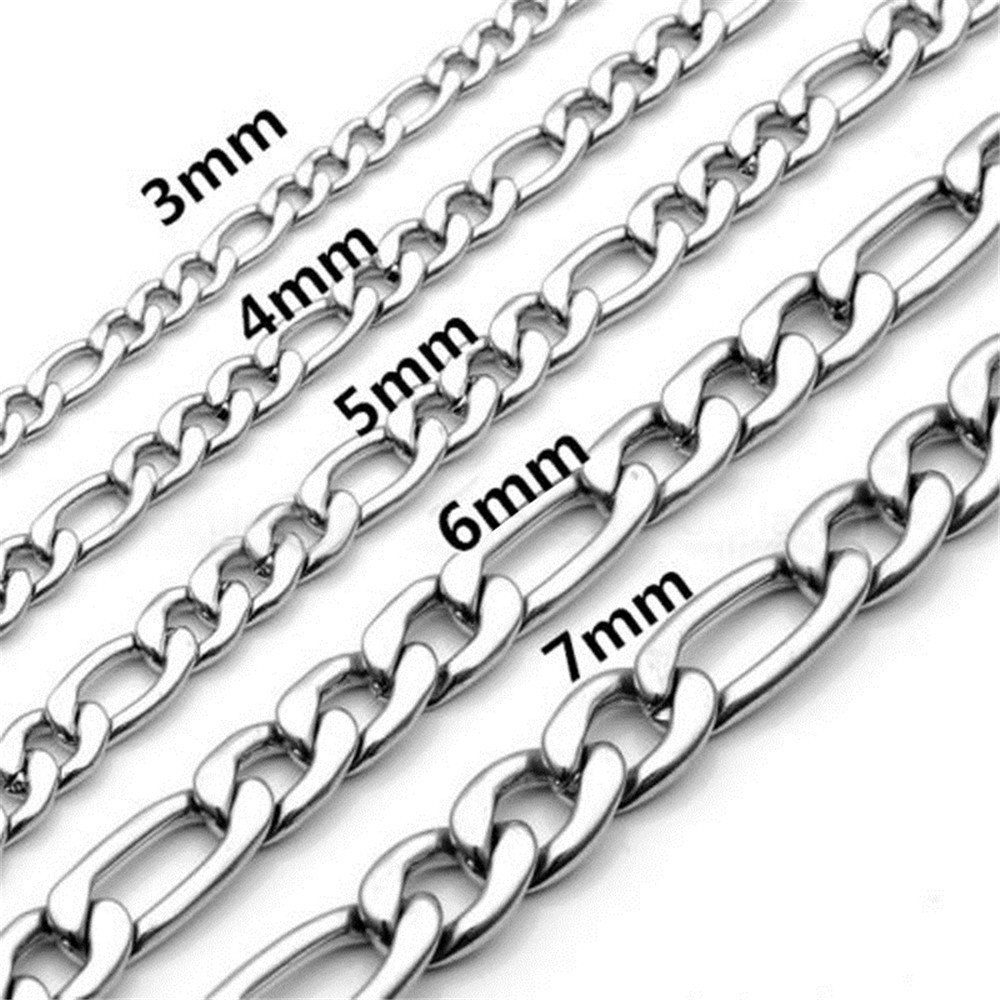 3-9mm Men’s Women’s Silver Stainless Steel Figaro Chain Necklace 18″-26″