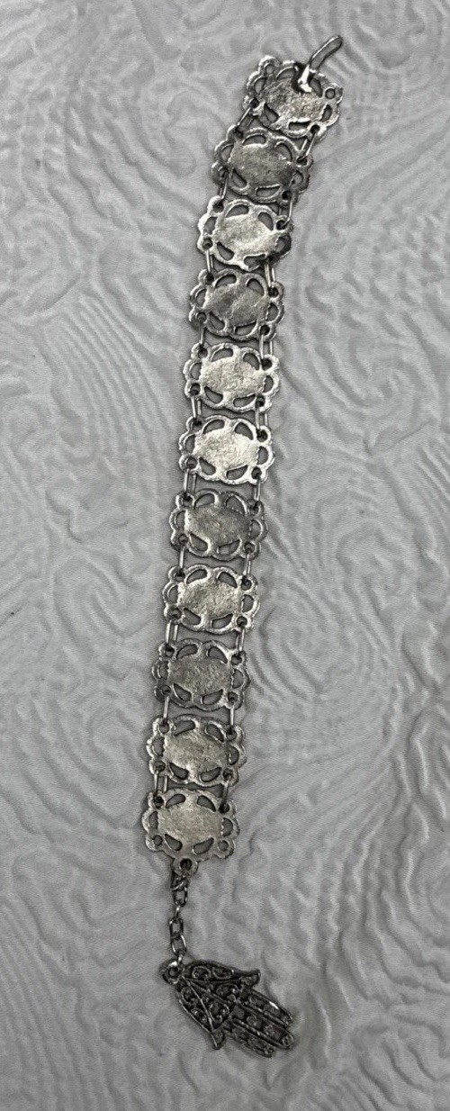 Vintage 1960’s Souvenir De Maroc Bracelet Morocco Hamsa Turquoise Stones 7”