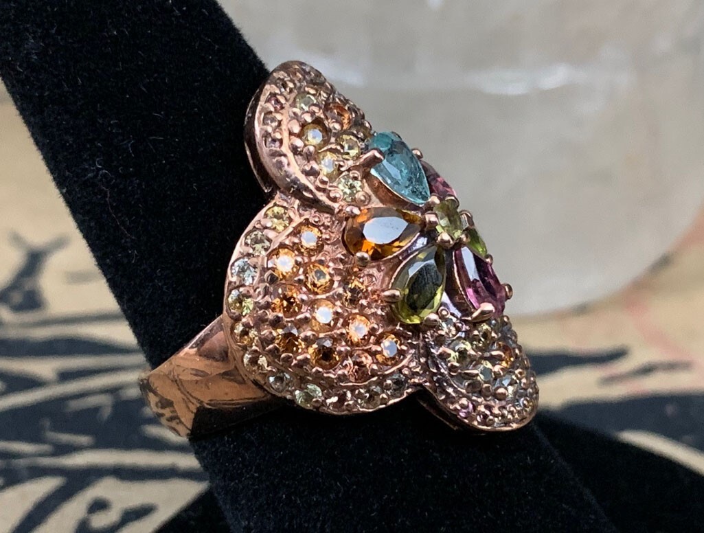 Aunt Nadiene’s Thai Rose Gold Vermeil, Sapphire and Tourmaline Gems Ring Voodoo