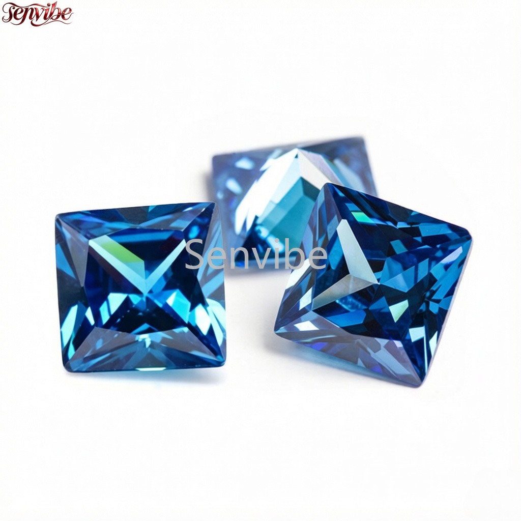 5pcs Royal Blue Princess Cut Synthetic Zircon 5A Loose CZ Accent Gemstone