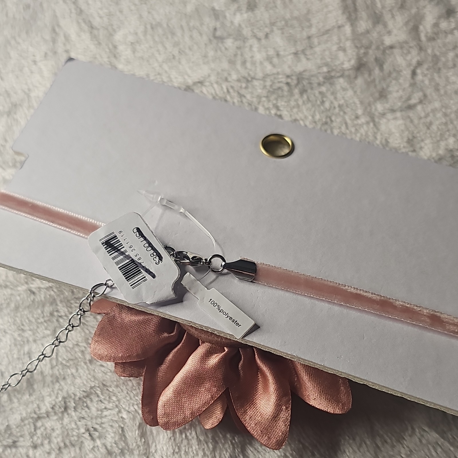 Free People Pink Flower Choker Necklace Adjustable Fabric Ribbon Lobster Clasp